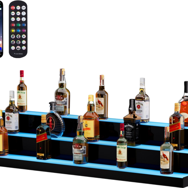 Vevor Lighted Bottle Display LED 48" 3-Step Bar Shelf with App Control New